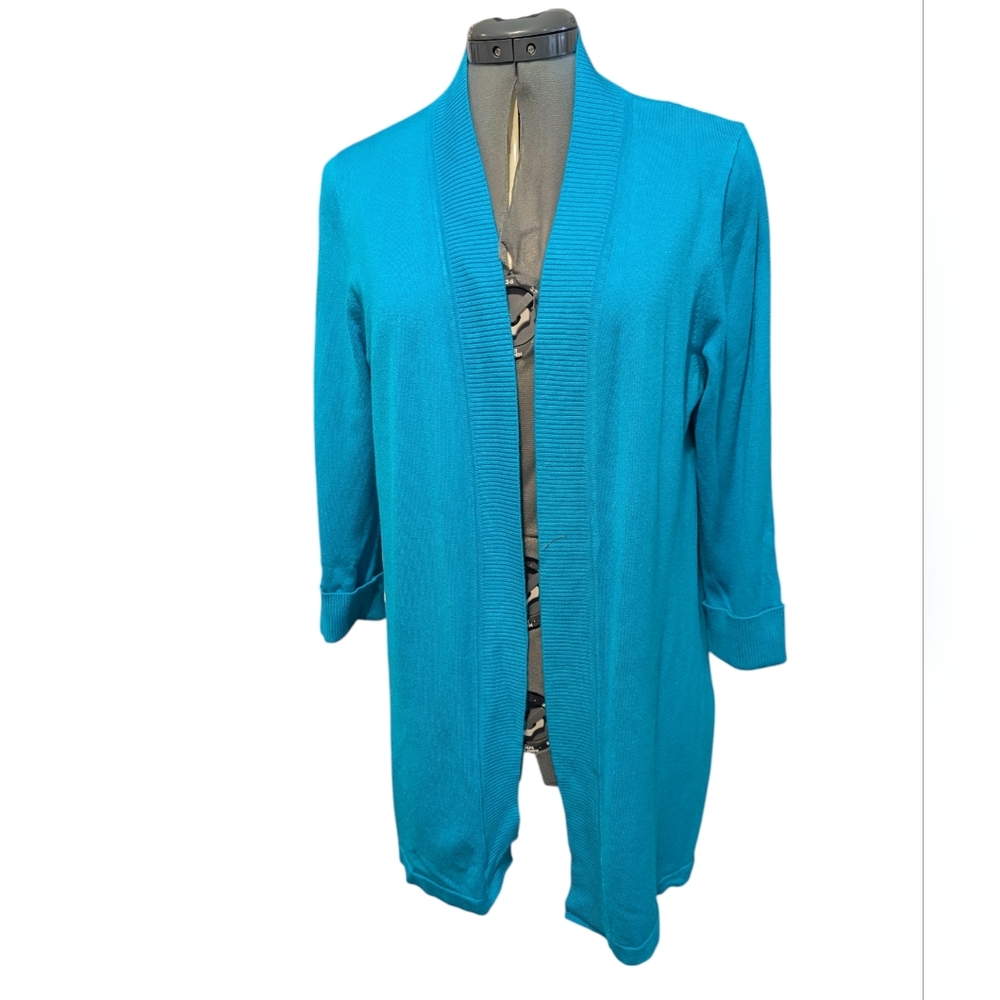 Laura Ashley Women's Blue Knit Open Cardigan Sweater Size Petite Medium